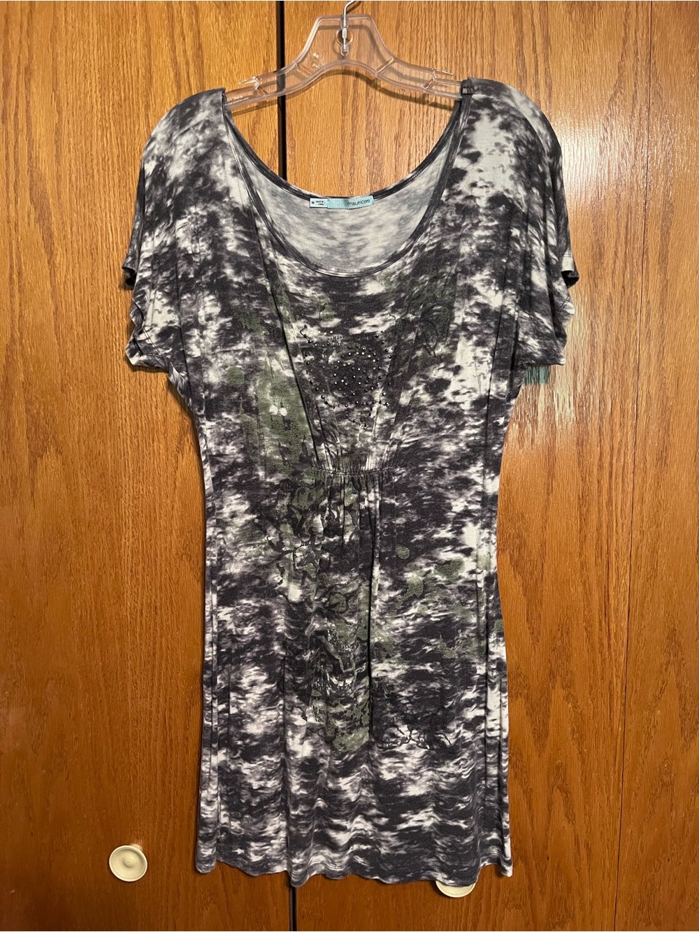 Women's Black & White Tie-Dye Scoop Neck Mini Dress